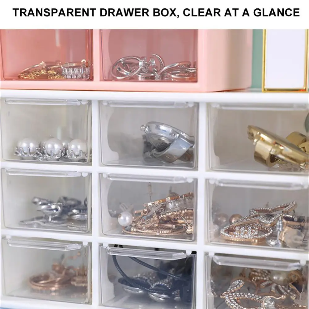 Desk Finishing Artifact Durable Small 9 Grid Cosmetic Organizer Shelf Cosmetic Storage Box Stackable Transparent Cute