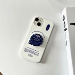 Fashion Blue Berry Glossy Stand Phone Case for iPhone 16 15 14 13 Pro Max Back Cover for 12 11 Pro Max Capa