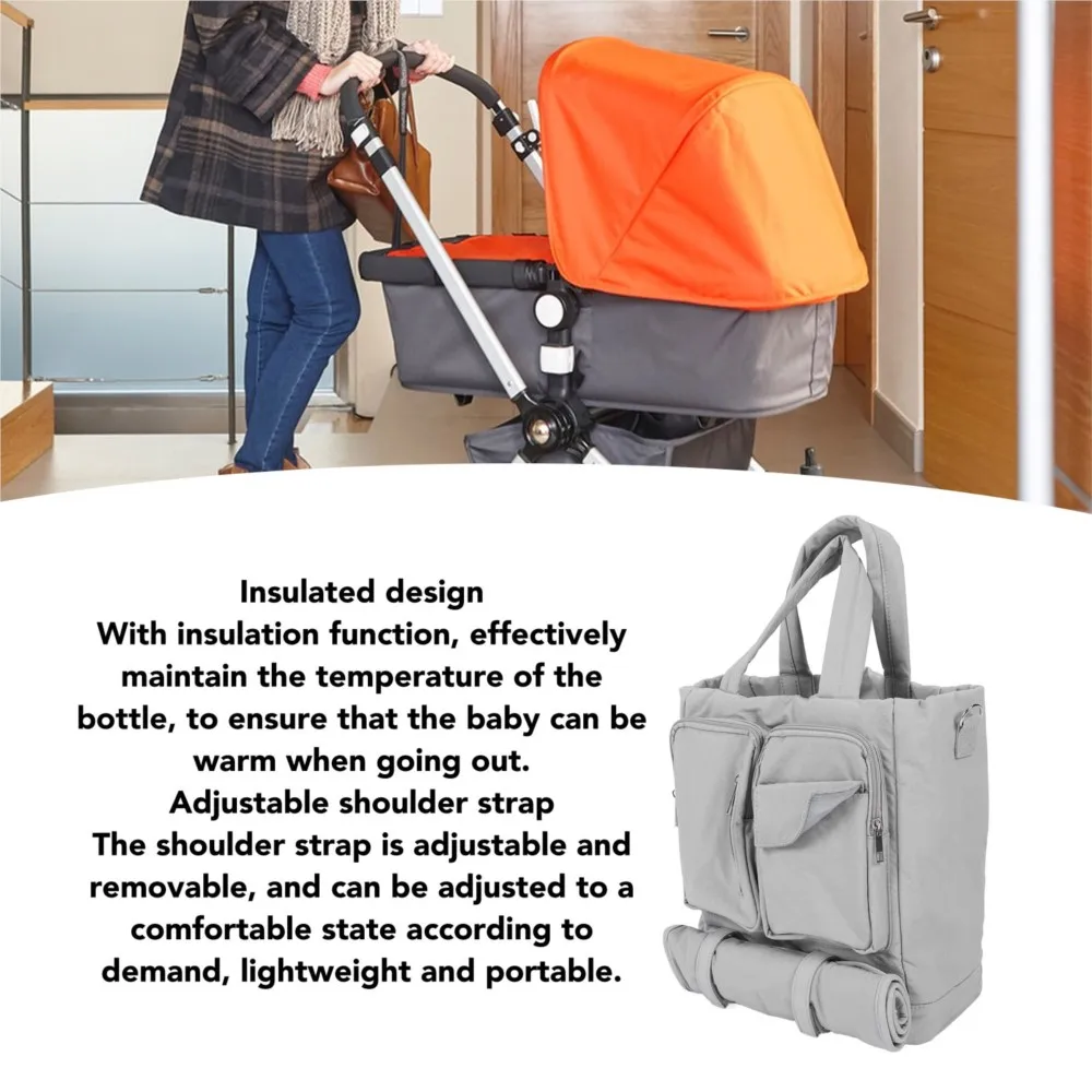 ZK20 Diapers Bag Shoulder Bag Large Capacity Insulated Baby Diapers Handbag Adjustable Shoulder Strap Baby Bag for Outdoors