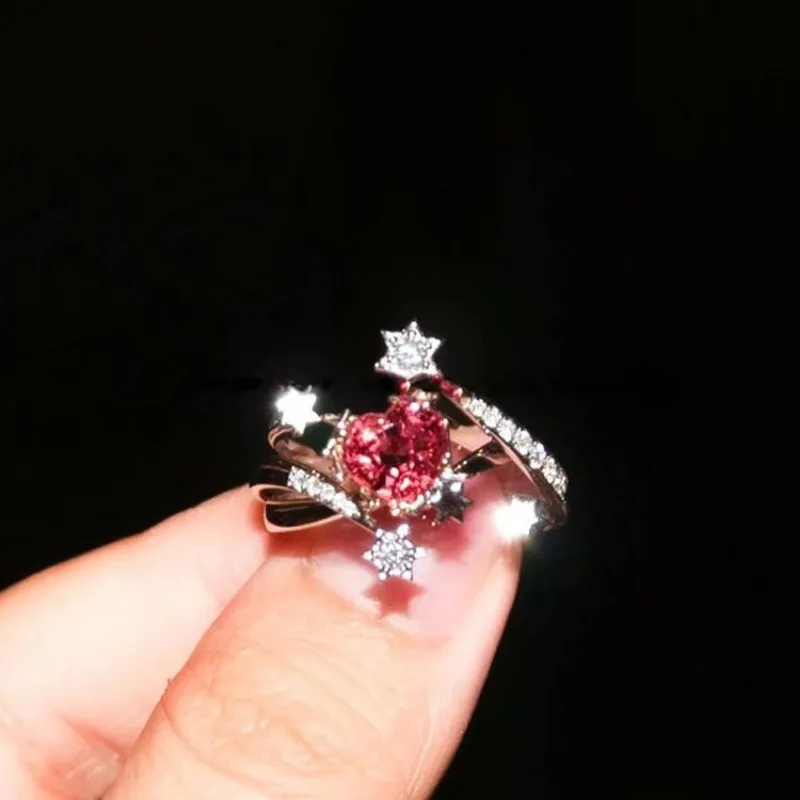 Vintage exquisite and high-end ruby rings for women silver 925 inlay diamonds star and moon ring wedding jewelry gifts