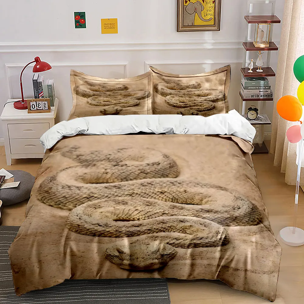 Coiled horned viper in sand Duvet Cover Set with 3D Printing Design Soft Polyester Bedding Set All-Season Comfort Luxury gifts