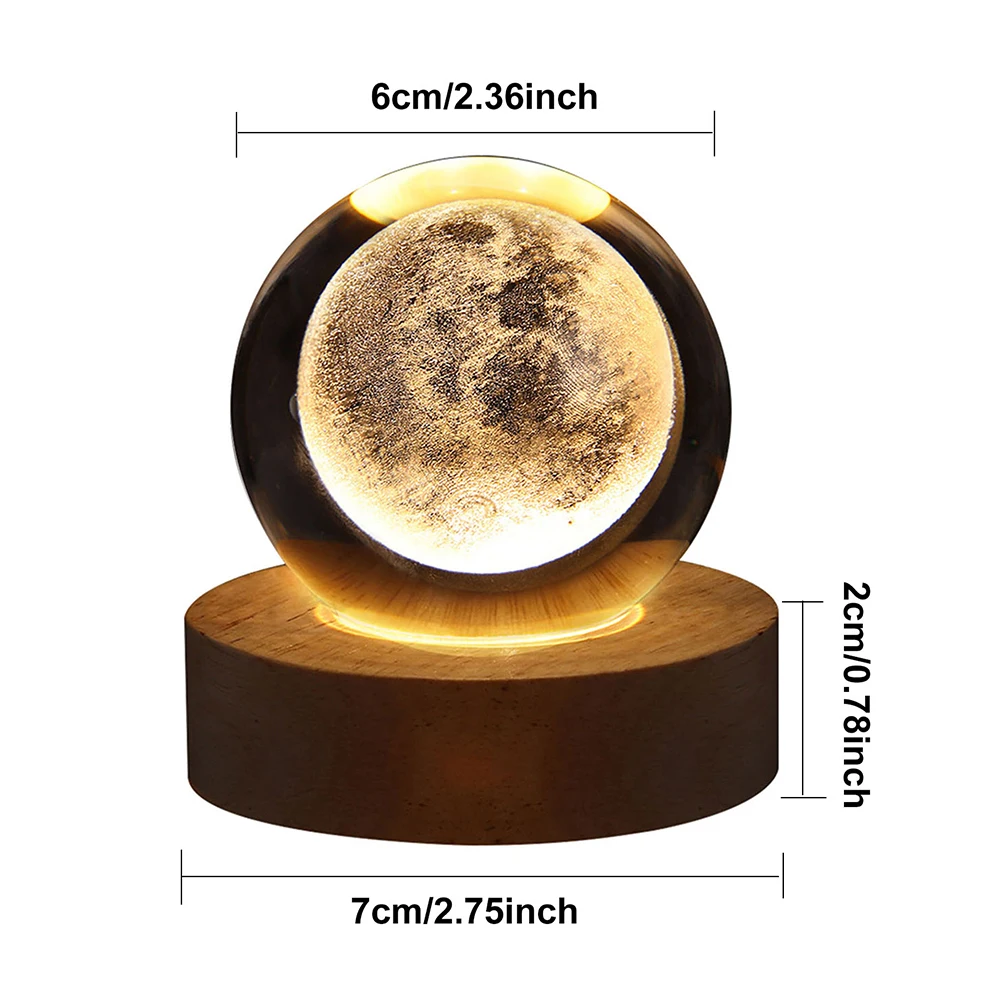 LED Crystal Ball Night Light para crianças, lâmpada 3D, brilhante, gravado, presente