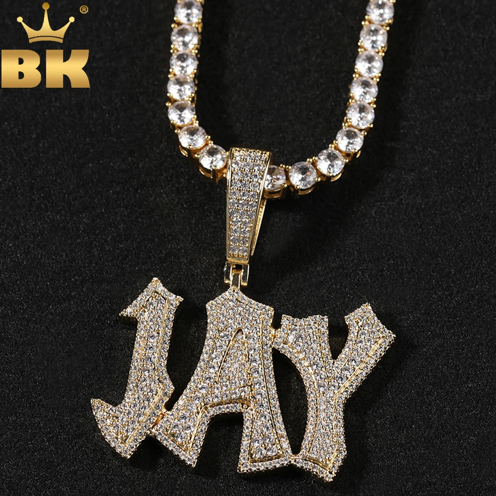 

THE BLING KING на заказ граффити искусство шрифт буквы именная табличка Iced Out кубический цирконий цифры кулон ожерелье хип-хоп панк ювелирные изделия