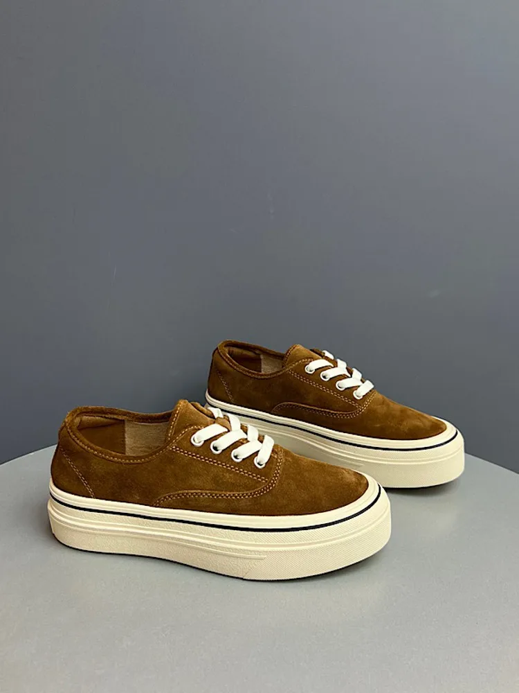 Women Casual Low Cut Real Cow Suede Leather Skateboard Shoes Thick Platform Pumps New Round Toe Winter Warm Fleece Lining Shoes