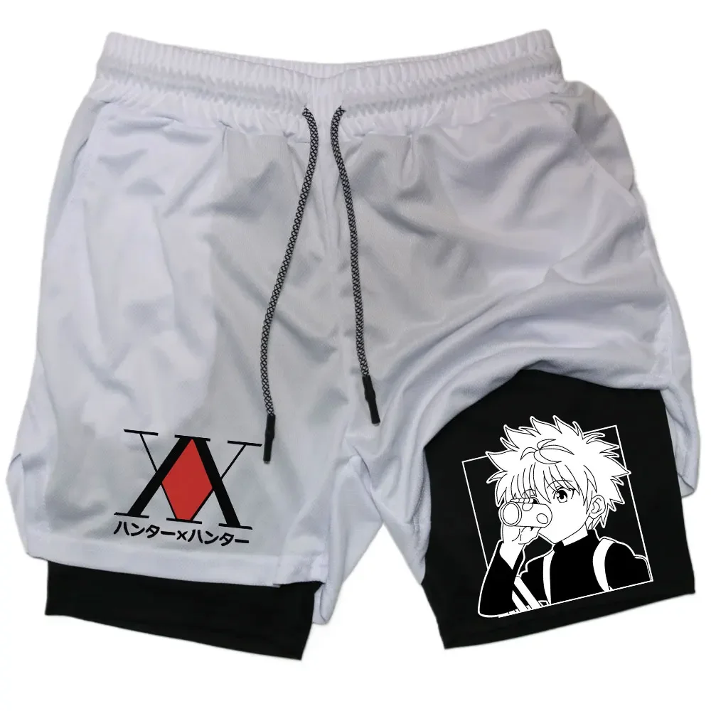 Anime Compression Shorts Breathable Running Sports Gym Workout Hunter X Hunter Performance Shorts with Pockets Summer Sportwaer