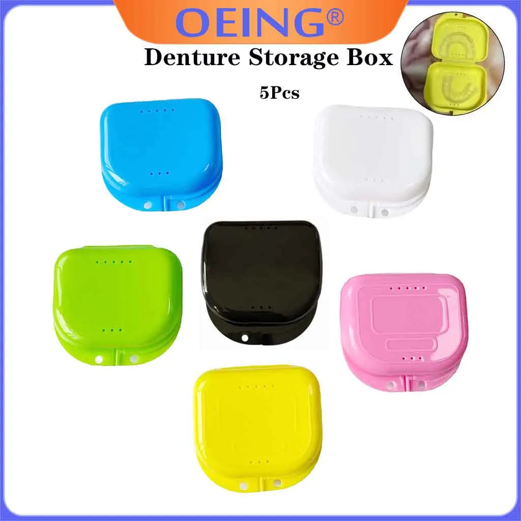 5pcs Denture Tray Box Case Vent Holes Dental Denture Box Dental Orthodontic Braces Retainer False Teeth Protective Case