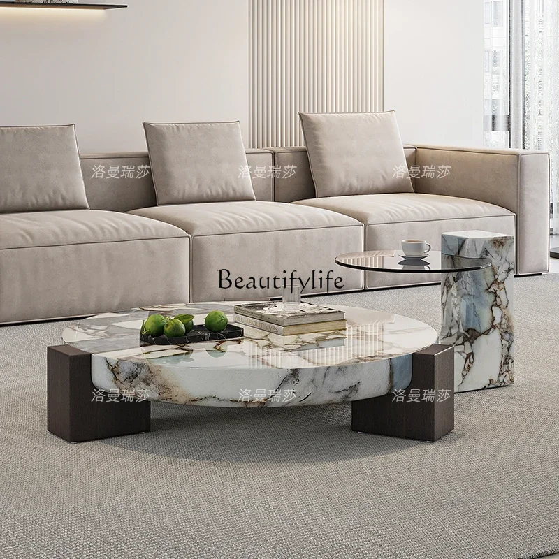 FG28Italian Style Light Luxury Silent Style Marble Tea Table Minimalist High Sense Villa Combined Tea Table