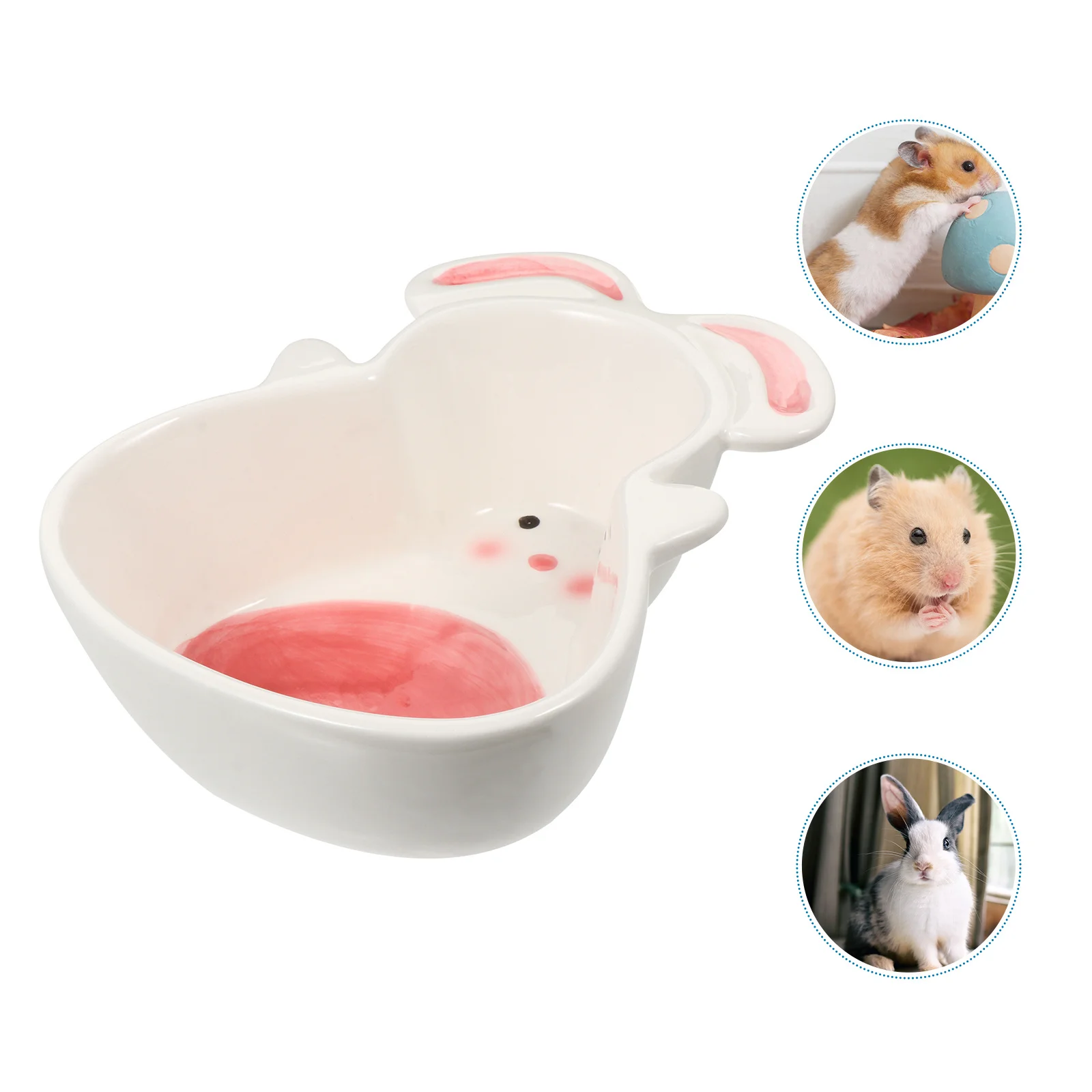 

Pet Ceramic Bowl Pink Rabbit Shape Durable Food Feeder Small Animal Pet Feeding Bowl Eco Friendly Hamster Feeder