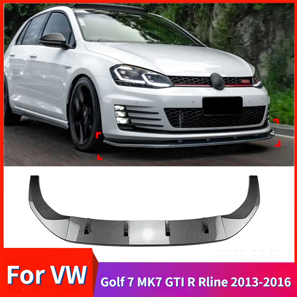 Car Front Bumper Lip for VW Golf 7 MK7 GTI R Rline 2013-2016 Splitter Diffuser Body Kit Spoiler Bumper Guard Protector Accessory