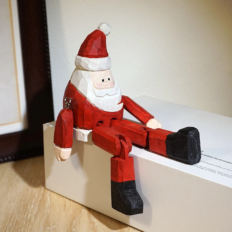 Long legs Santa wood carving ornament cute fun office desktop atmosphere decoration gift