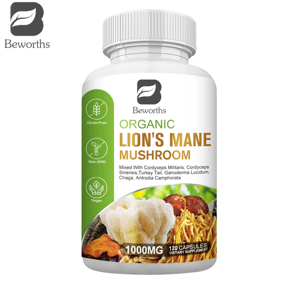 BEWORTHS Lion's Mane Mushroom Capsules Strengthens Memory and Cognition Brain, Immune Health Support