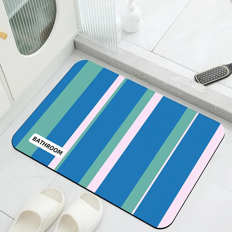 Home bathroom, shower room, long strip, special mat for diatom mud, absorbent, anti-slip stripes, simple and eye-catching style