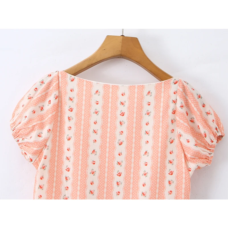 فستان YENKYE برباط أمامي مطبوع عليه زهور للنساء فساتين صيفية صغيرة عتيقة بأكمام منتفخة على شكل حرف a فستان صيفي صغير غير رسمي للإجازات 2026