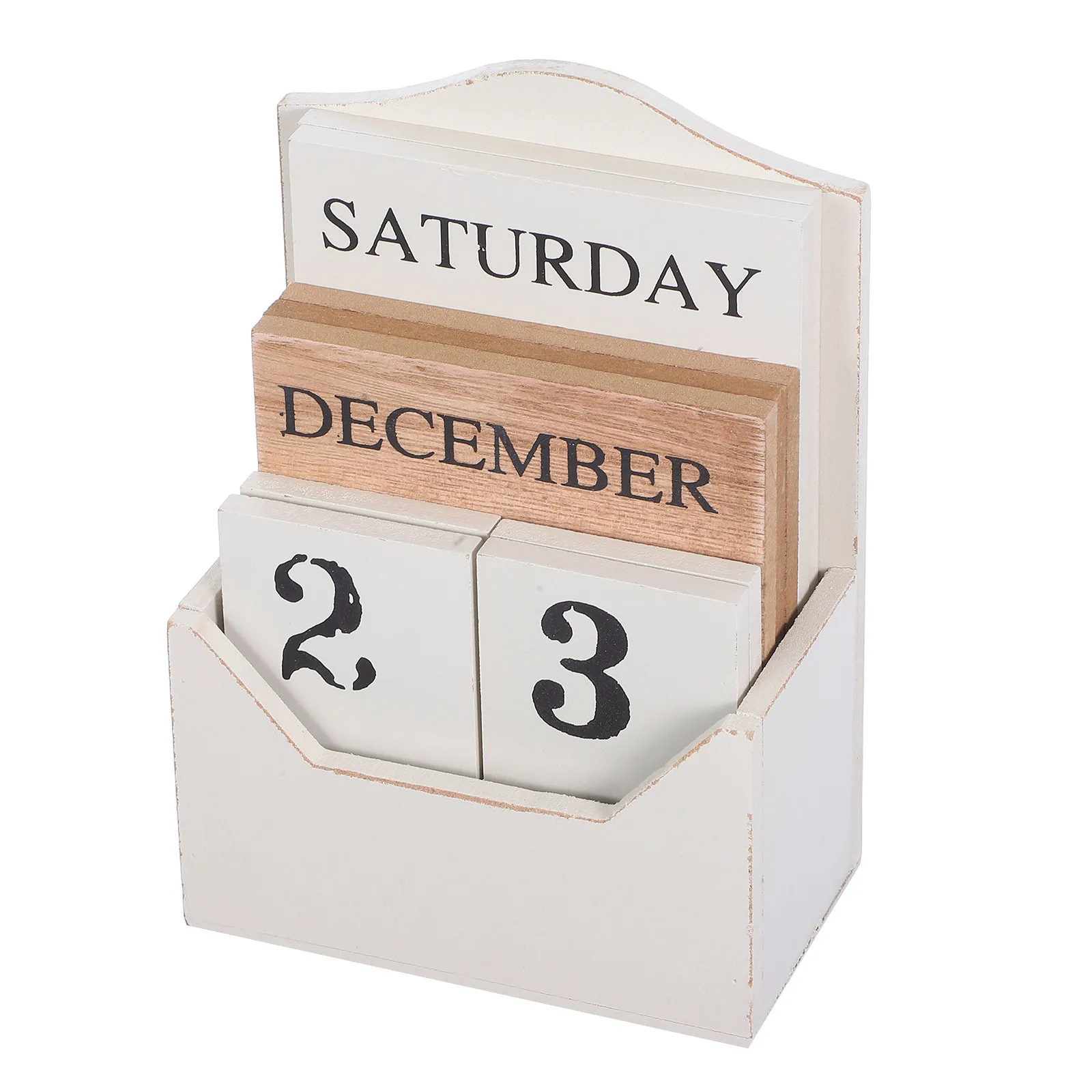 

Perpetual Wood Block Calendar for Desk Vintage Retro Style Manual Flip Date Display Solid Wood Desktop Calendar Home Office Use