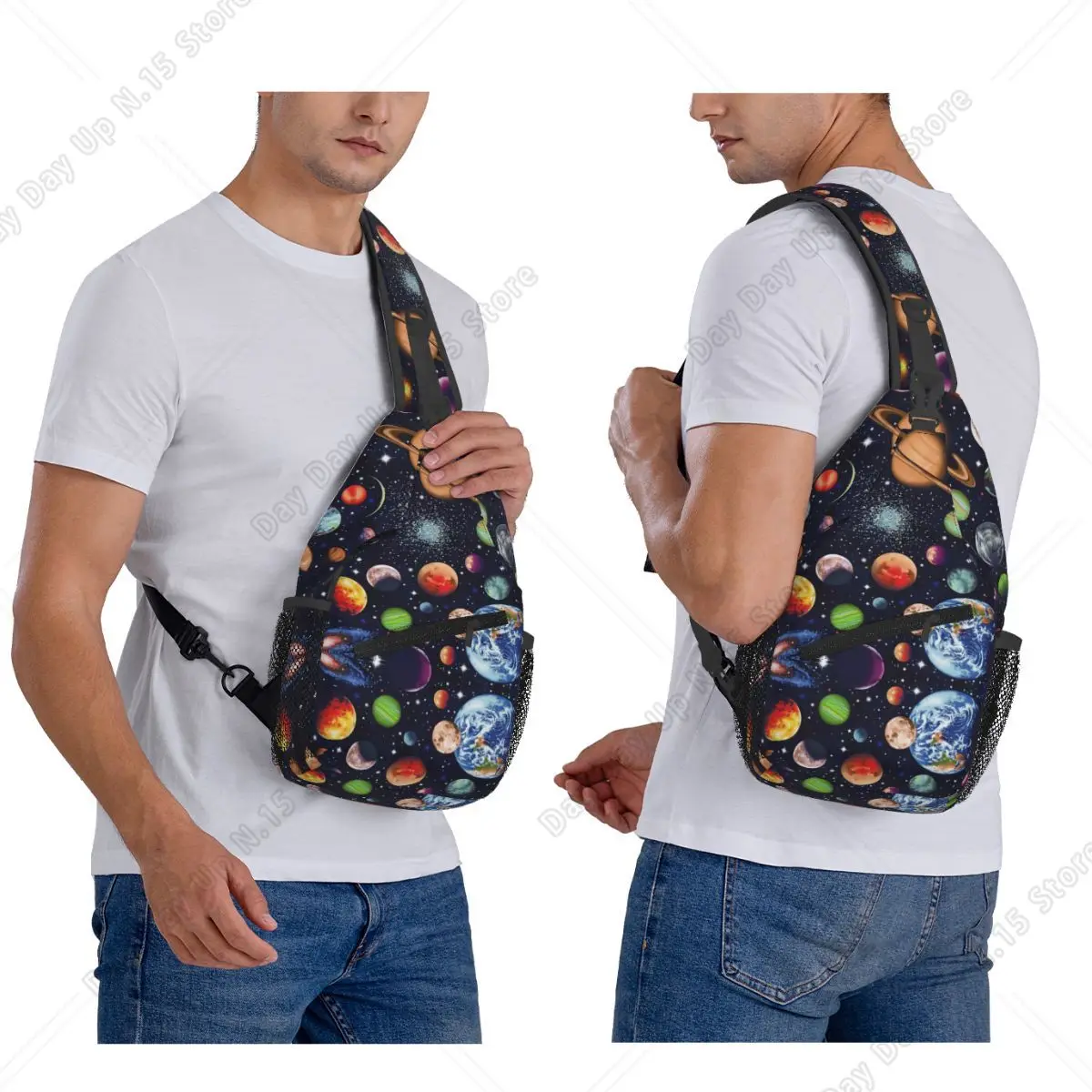 Solar System Space Planets Universe Chest Bag Men Sling Crossbody Backpack Chest Bag Traveling Hiking Daypack Shoulder Bag