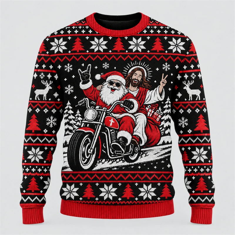 Jesus Santa Graphic Christmas Sweatshirt 3D Print Ugly Sweater 2026 New Unisex Religious Holiday Party Pullover Y2k Top Gifts