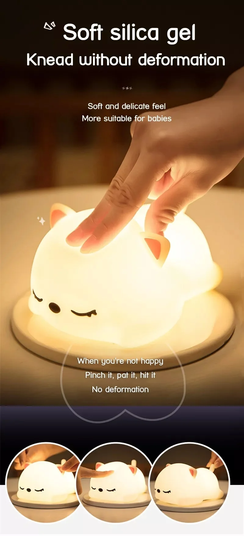LED NightLights Silicone Rabbit Night Light with USB Charging Colorful Atmosphere Lamp for Children Kids Holiday Gift