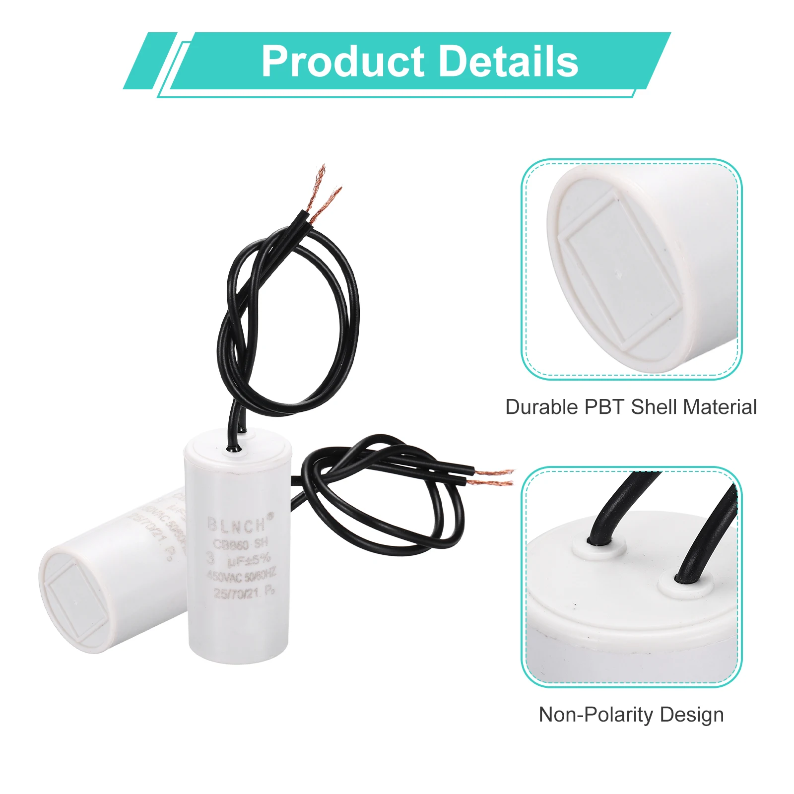 1/2Pcs CBB60 Running Capacitor 3-100uF 450V 2 Wire Electric Air Compressor Motor Run Starting Capacitor for Washing Machine view 4