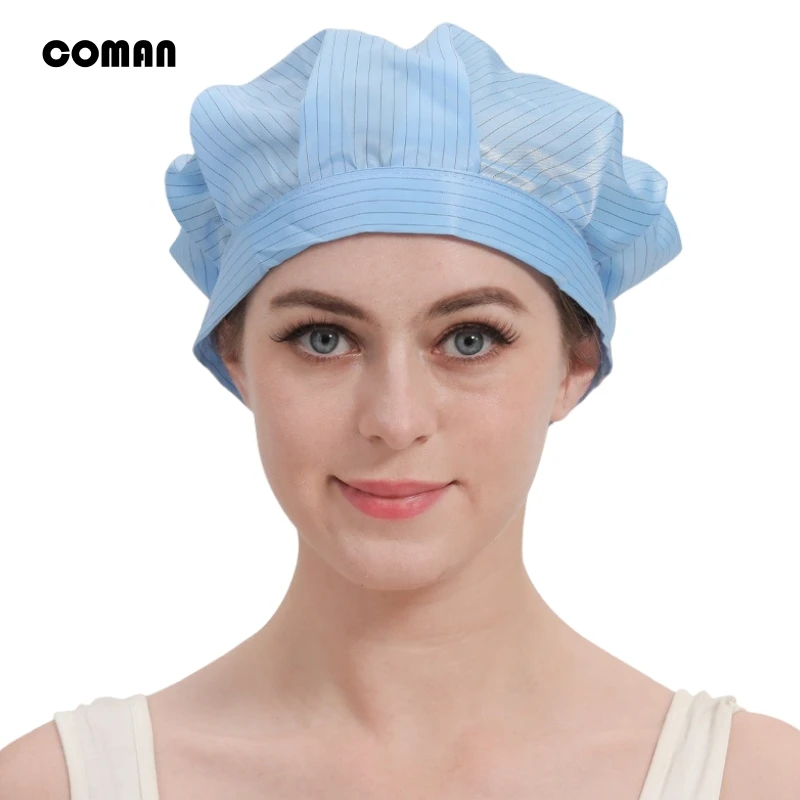 

Антистатическая круглая кепка, пыленепроницаемая защитная кепка, полосатая эластичная дышащая рабочая кепка для пищевой фабрики, кепка шеф-повара, унисекс