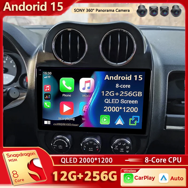 Android 15 For Jeep Compass Patriot 2010- 2016 2K QLED Android Car Radio Multimedia Video Player GPS AI Voice CarPlay Head Unit
