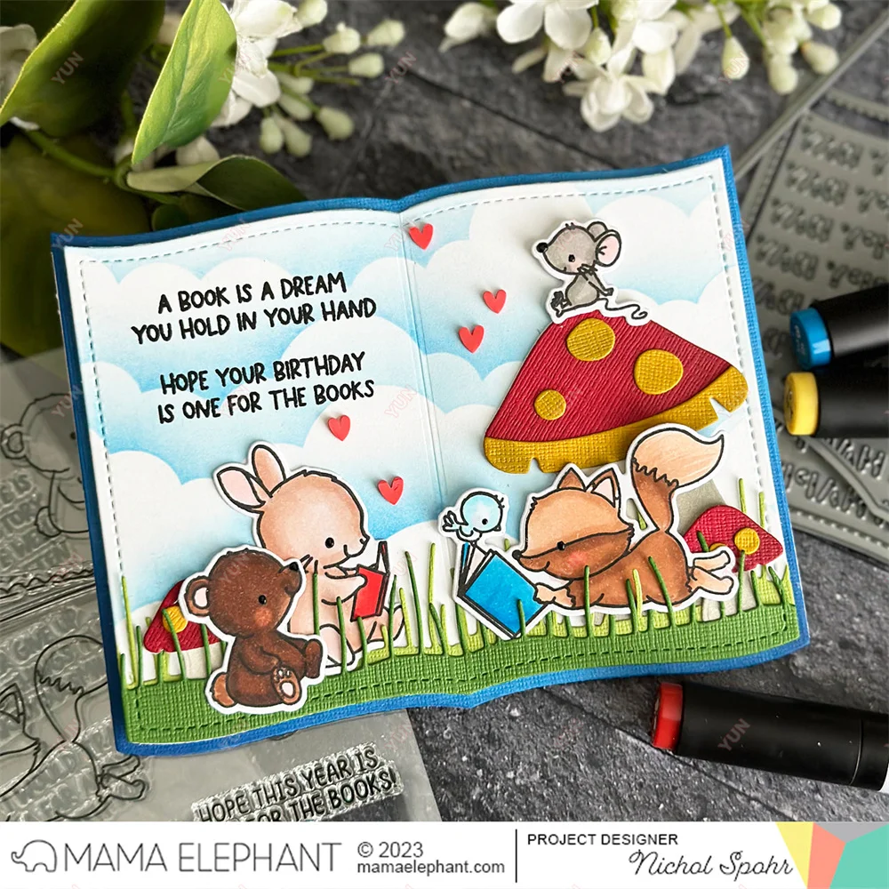 2023 New Small Elephant Book Frame Fan-Shaped Metal Cutting Die Stamps DIY Handmade Scrapbooking Diary Greeting Card Decoration