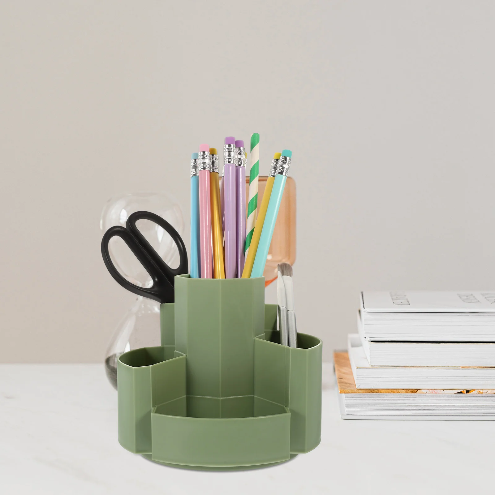 Desk Brush Holder Rotating Pencil Pen Desk Organizer Desktop Storage Pen Organizer