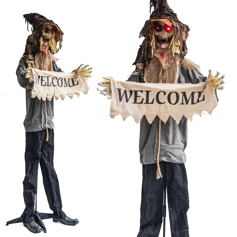 

Install electric standing scarecrow standing ghost ornament haunted house courtyard luminous sound decoration