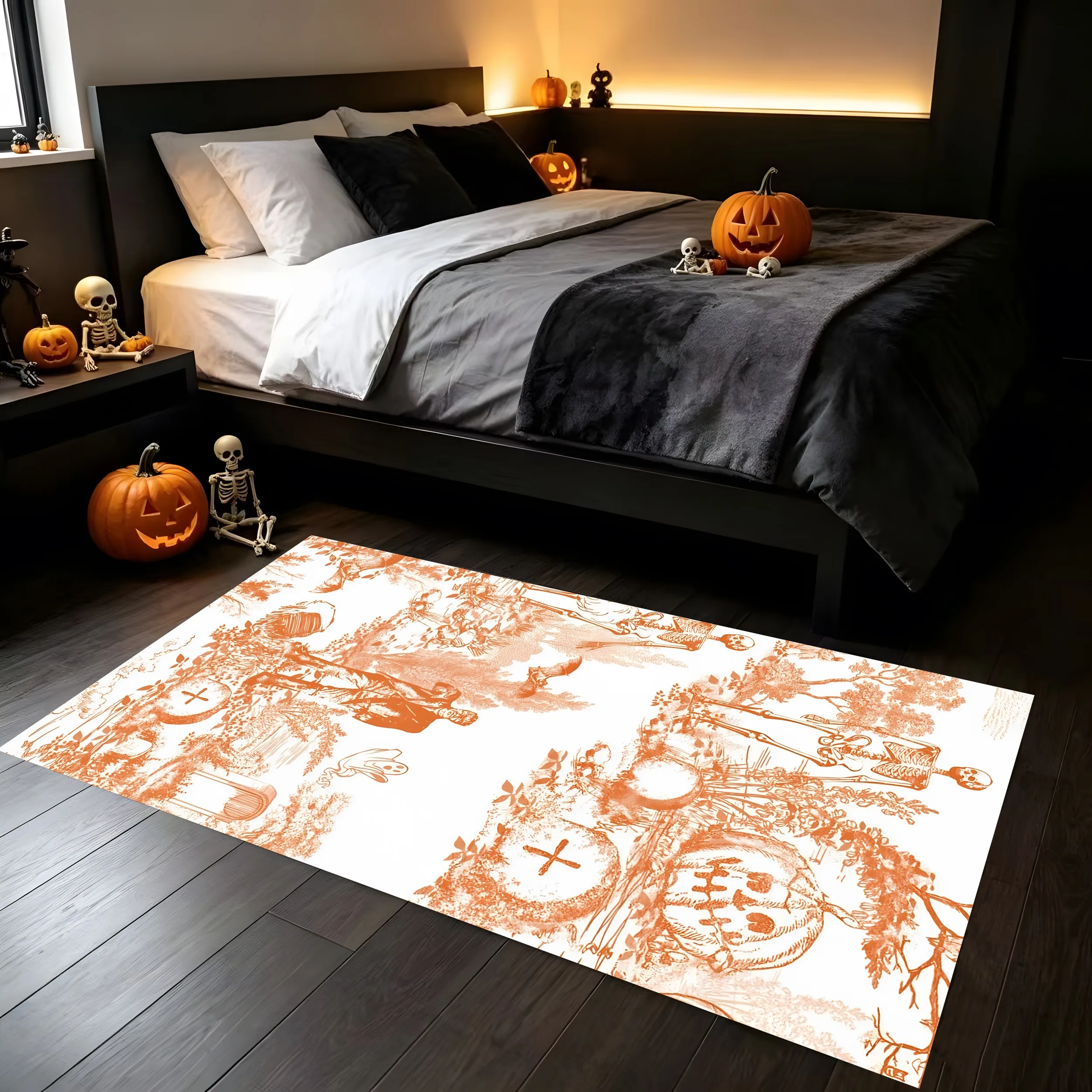Velvet 2D Rug with Vintage Skull and Angel Prints, Suitable for Living Room and Bedroom, Creating a Halloween-Themed Autumn and Winter Home Atmosphere