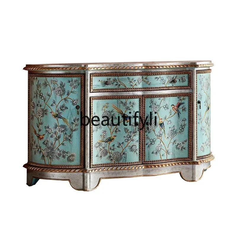 

FG10American painted entrance cabinet, side cabinet, pure hand-painted storage semi-circular decorative cabinet