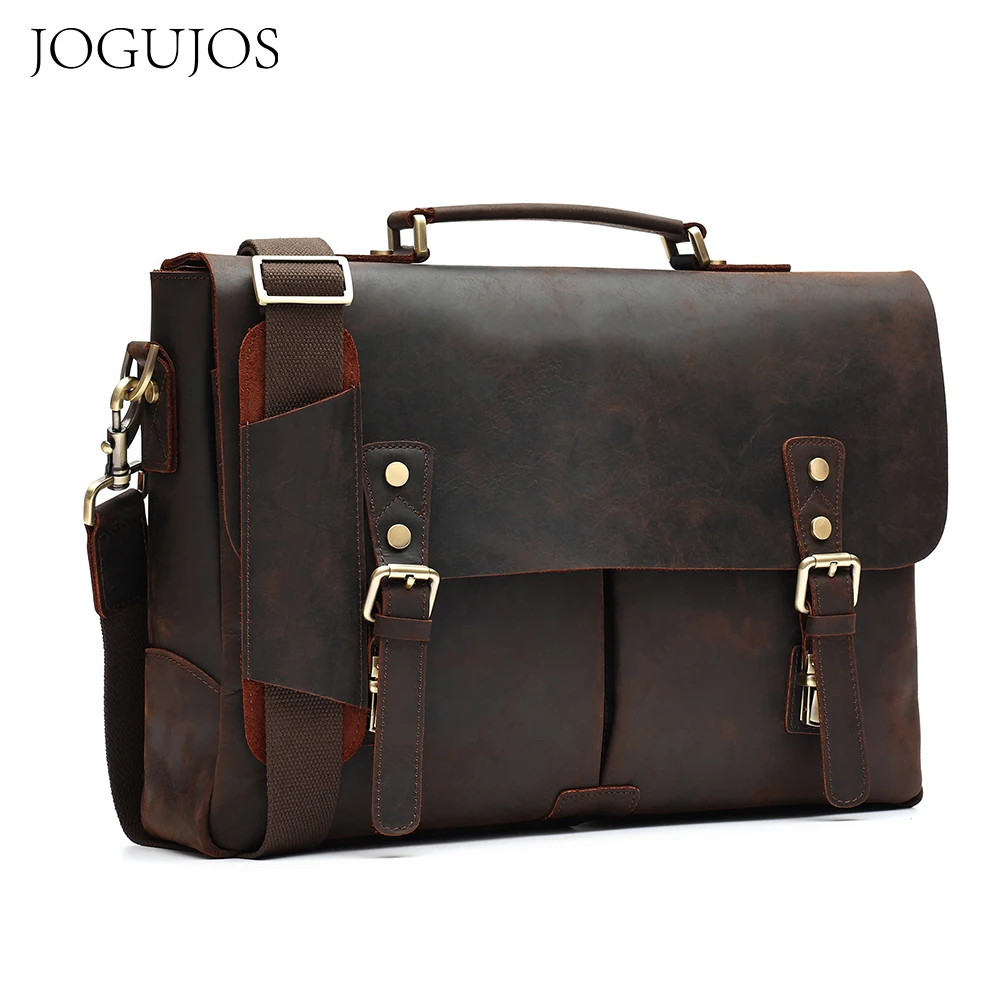 

JOGUJOS Vintage Men's Briefcase Crazy Horse Leather Messenger Shoulder Bag for 15.6inch Laptop Business Office Handbag Totes