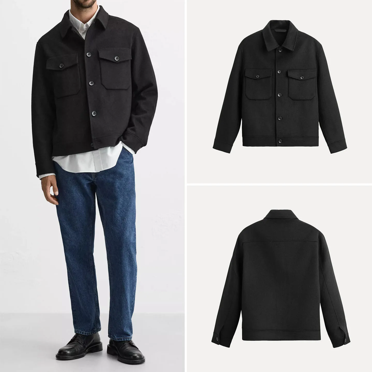 

Faionable Double-Sided Long Sve irt Jaet for Men Loose Fit Casual Sle Turn-down Collar Regular Length Z Brand