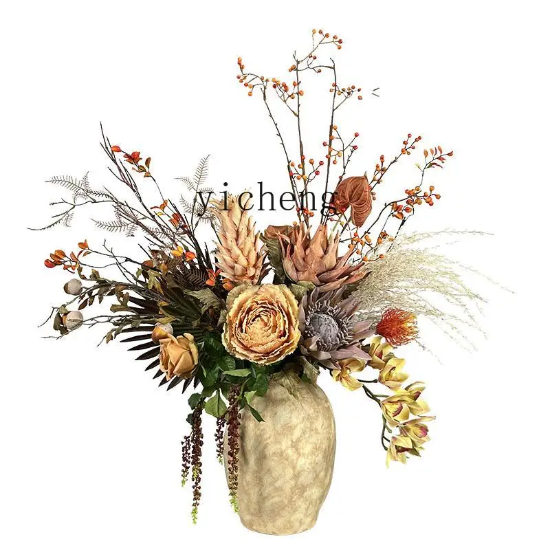 

ZYA Vintage Peony Artificial Decorative Floral Art Mid-Century Style Soft Decoration Fake Flower Home Ornament
