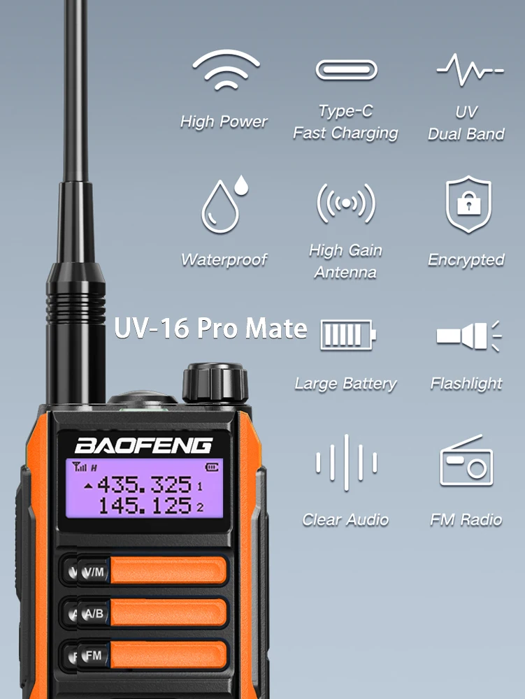 2022 Baofeng UV-16 pro V2 Walkie Talkie IP68 Waterproof UV16 Powerful Ham CB Radio Station Dual Band Transceiver 50KM Intercom