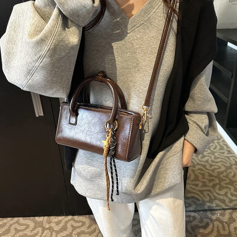 LEFTSIDE Women Small PU Leather Shoulder Bag Square Crossbody Bag 2024 Winter New Y2K Top-handle Bags with Short Handle Handbags