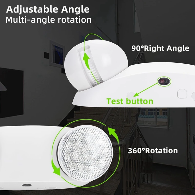 Luz de emergencia LED con respaldo de batería, iluminación de emergencia comercial ajustable bidireccional