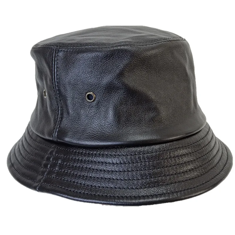 

Bucket hat unisex first layer imported leather basin hat fashionable and popular leather hat