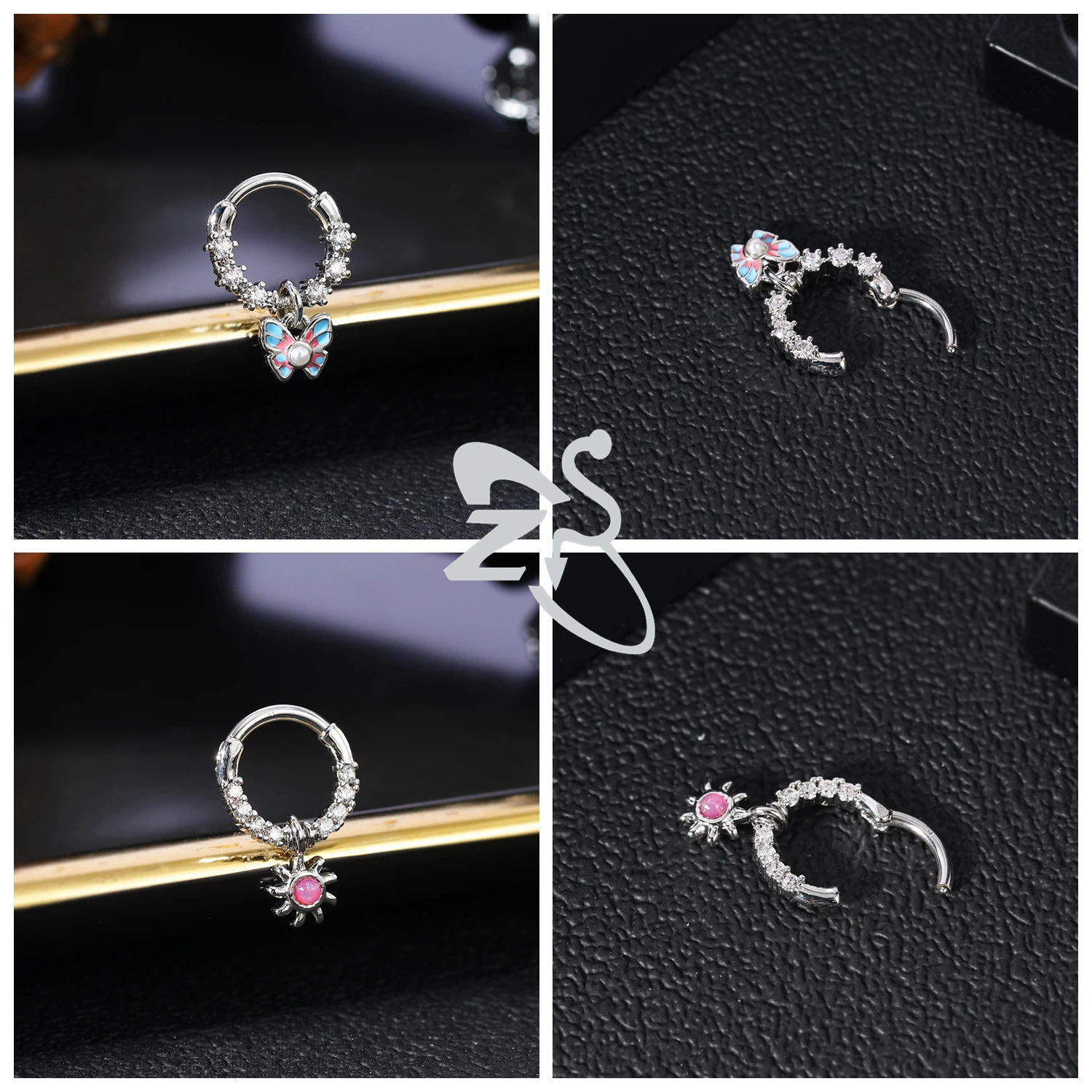 ZS 1 Stück süßer 16G Edelstahl Septum Ring Spinnennetz Herz Nasenloch Piercing CZ Kristall Ohr Helix Knorpel Ohrring Schmuck – Detail 8