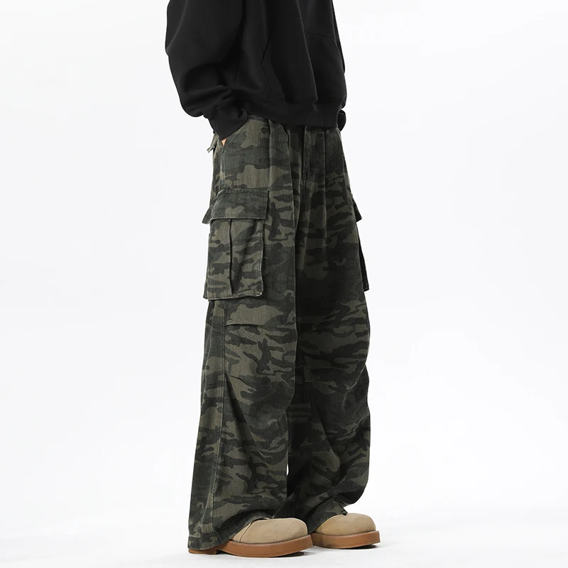 

LAPPSTER винтажные камуфляжные мужские брюки-карго модные потертые повседневные широкие брюки для бега осенние свободные мужские брюки с карманами