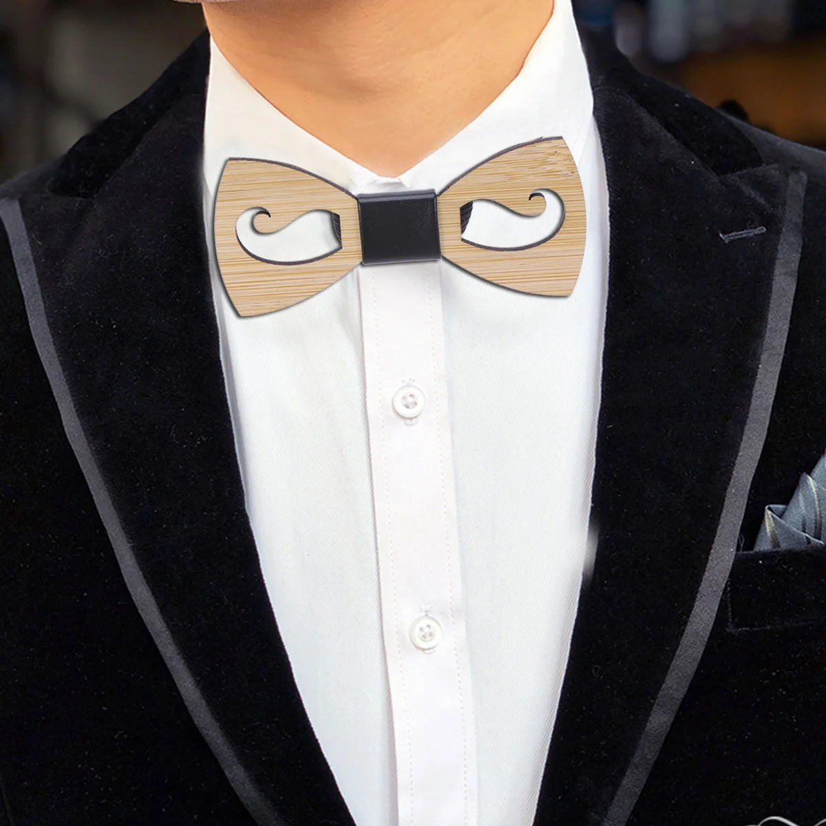 

Wooden Bowtie Handcraft Hollow Shape Pre-Shaped Bowknot Adjustable Strap Wedding Men Dress Collar Wooden Bow Tie