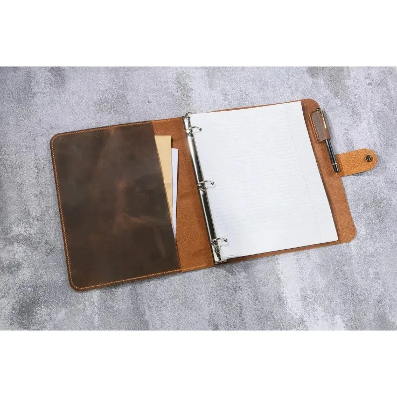 

Leather business portfolio 3 ring binder for letter size 3 hole refill paper, leather organizer folder for 8.5 x 11 refill paper