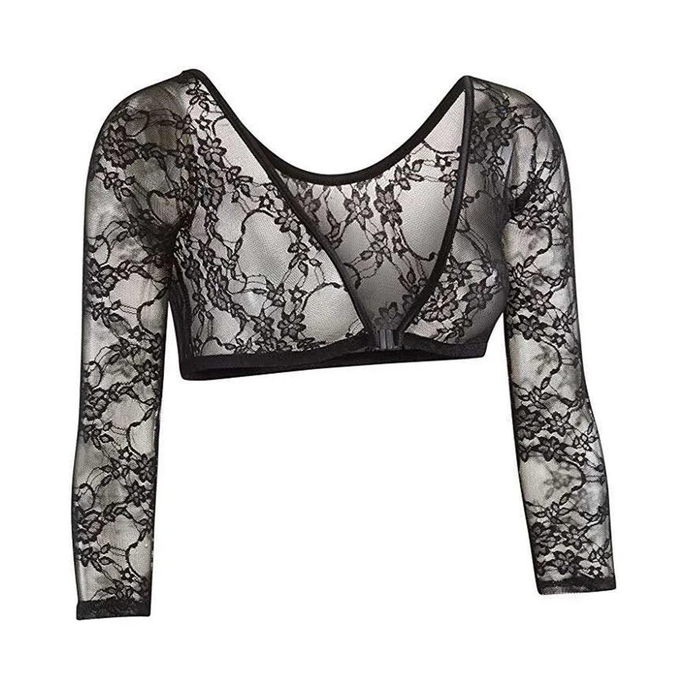 Female Women's Tops Lace Mesh Seamless See Through Shaper Shirt Shoulder Sleeve Stretch Blouses Comfy Fashion