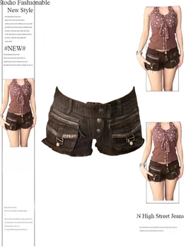 여성용 고블린 코어 다크 아카데미아 Y2k 가루 로우 라이즈 데님 카고 반바지, 2000 년대 케이팝 일본 하라주쿠 사이버 펑크 진 핫팬츠