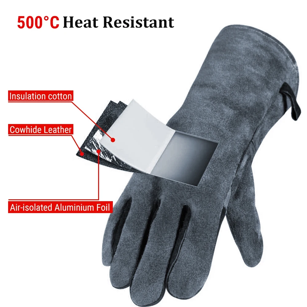 40cm Extended Welding Gloves Double-layer Heat Insulation Puncture Resistant Welding Gloves Garden Working Safety Gloves