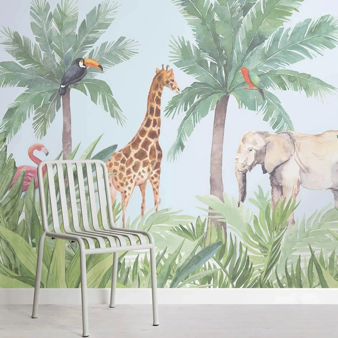 Customized Watercolor Wild Jungle Mural 3d Cartoon Wallpaper Exotic Animal Kindom Decor forest deer elephant Children's room 8d
