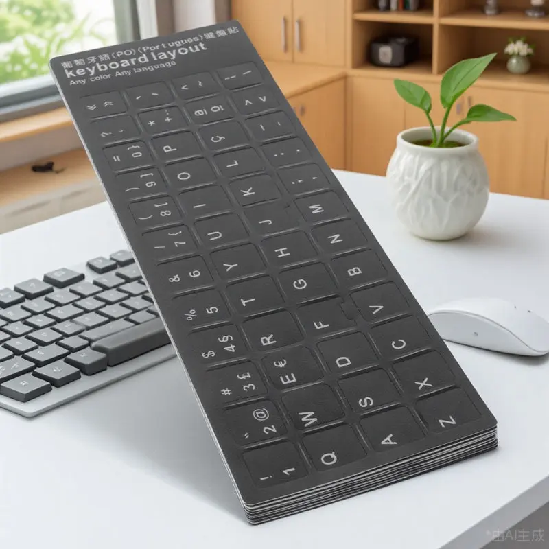

10 шт. наклеек для клавиатуры с черным фоном и белой надписью, универсальные, многоязычные, для замены и защиты клавиатуры ноутбука