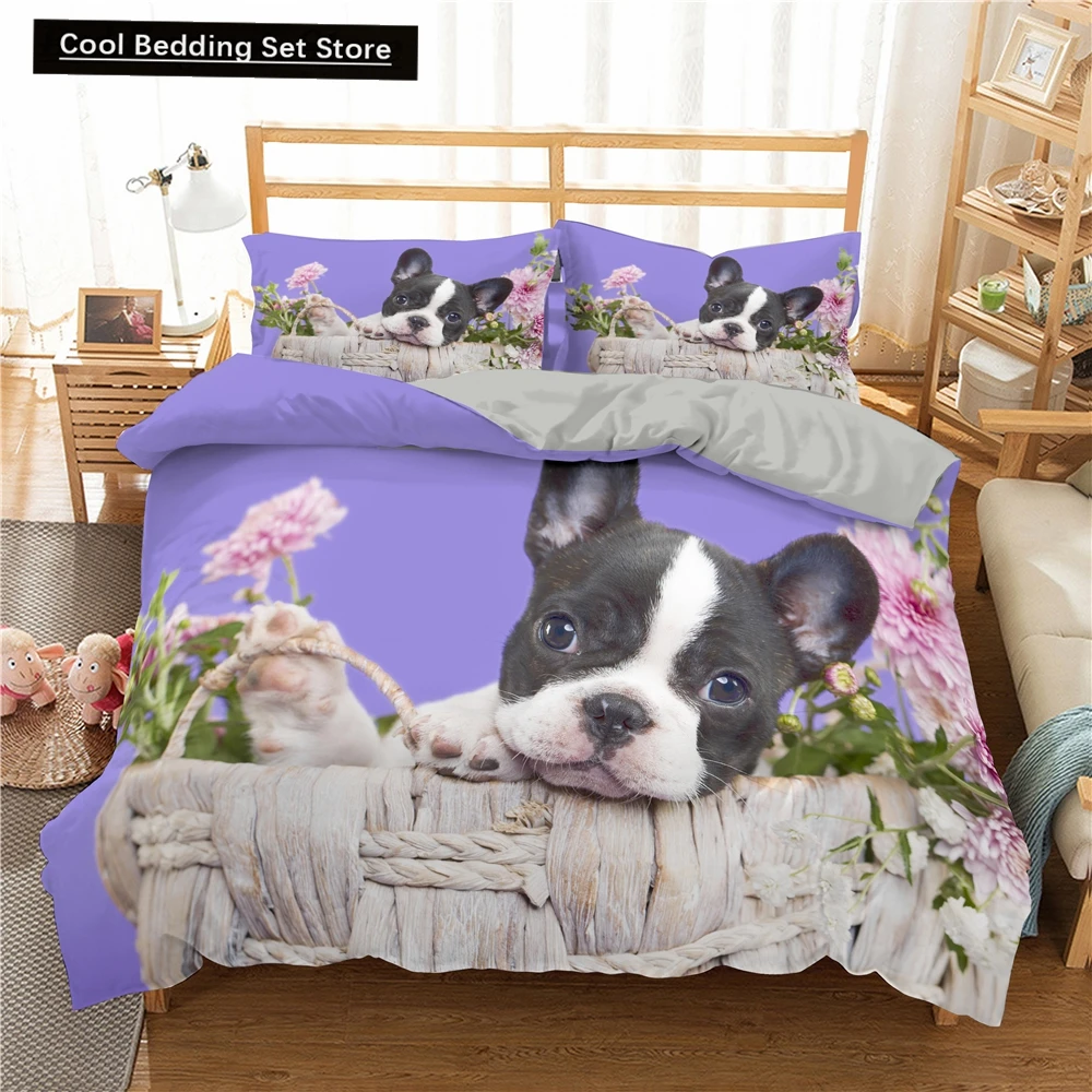 

Bulldog Bedding Set Pet Puppy Dog Duvet Cover Cartoon Animal Printed Comforter Cover King Queen 2/3pcs Polyester Quilt Cover