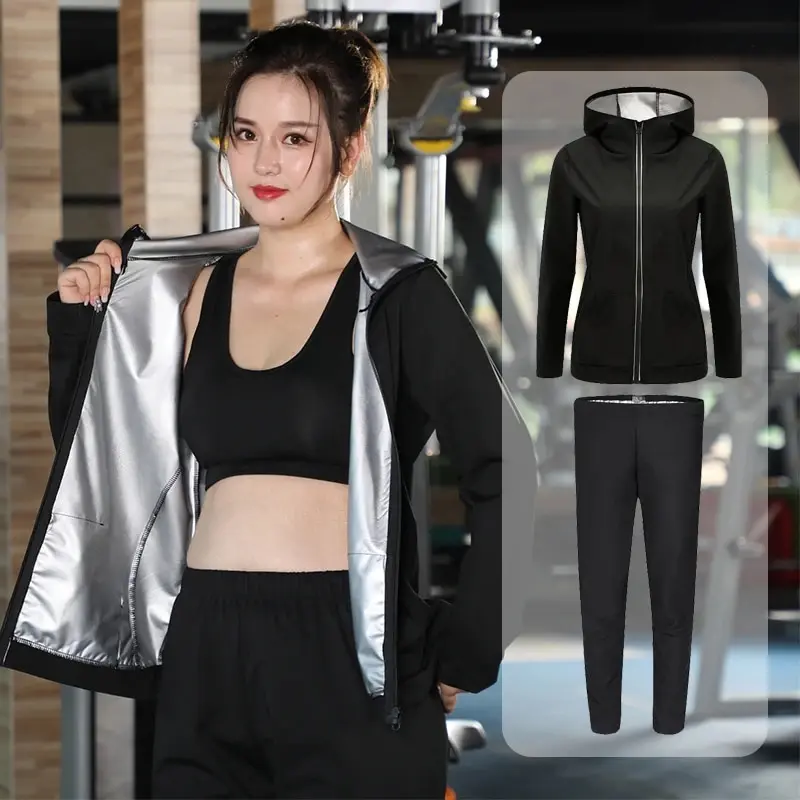 Traje de Sauna para mujer, conjunto de ropa de gimnasio de talla grande para sudar, pérdida de peso, ropa deportiva activa, chándal adelgazante