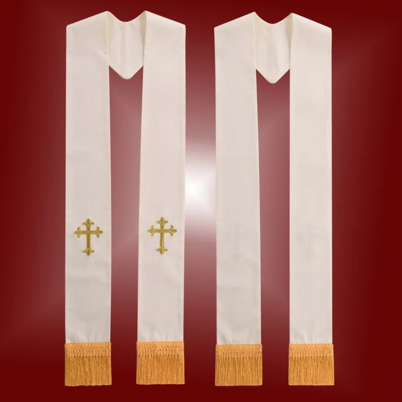 Clergy Stole Catholic Priest Stole Unisex Adults Catholic Mass Pastor Liturgical Overlay Embroidery Cross with Tassel