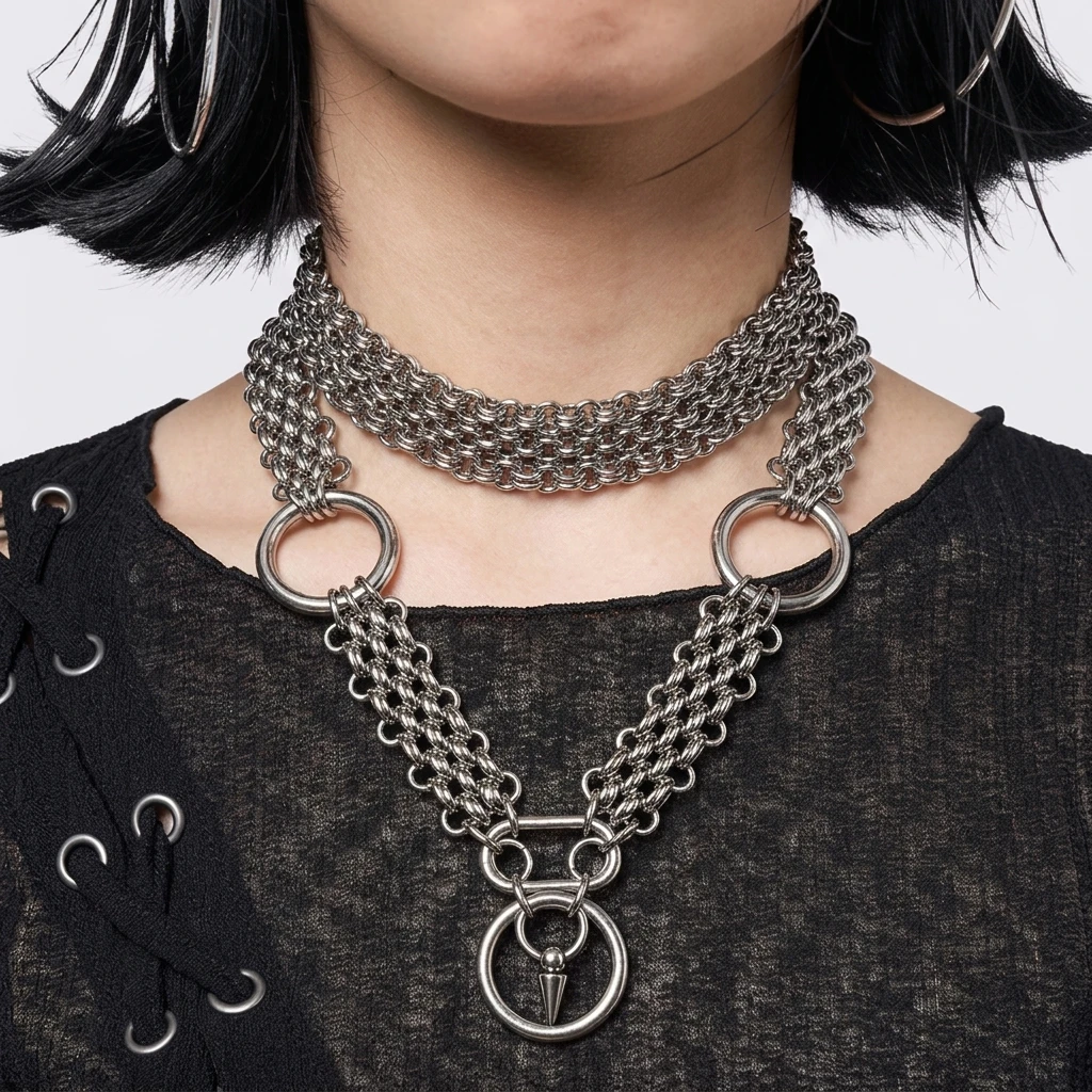

Punk Gothic Rivet Spider Pendant Double Layer Necklace for Men Women Rock Agate Splicing Necklace Charm Stainless Steel Jewelry