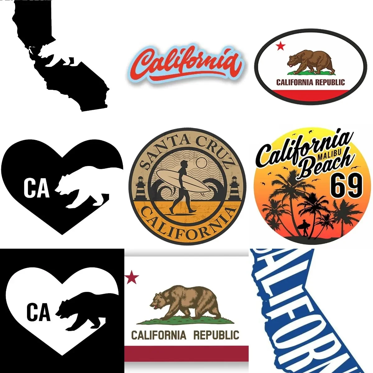 

California Flag Map Emblem Creative PVC Accessories Stickers for Decorate Wall Fridge Window Car Van Truck Motorcycle Off-road
